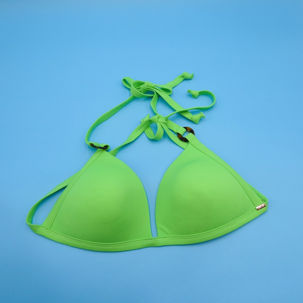 PINK Bikini Top Women Large Triangle Halter Neon Green‎ Tortoise Ring Polyamide